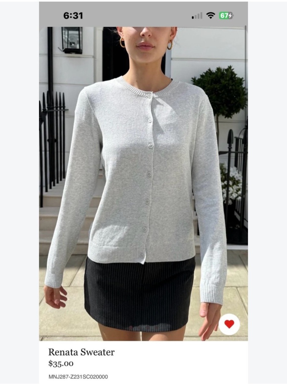 Brandy Melville Renata Lightweight Cardigan Sweater - Light Gray